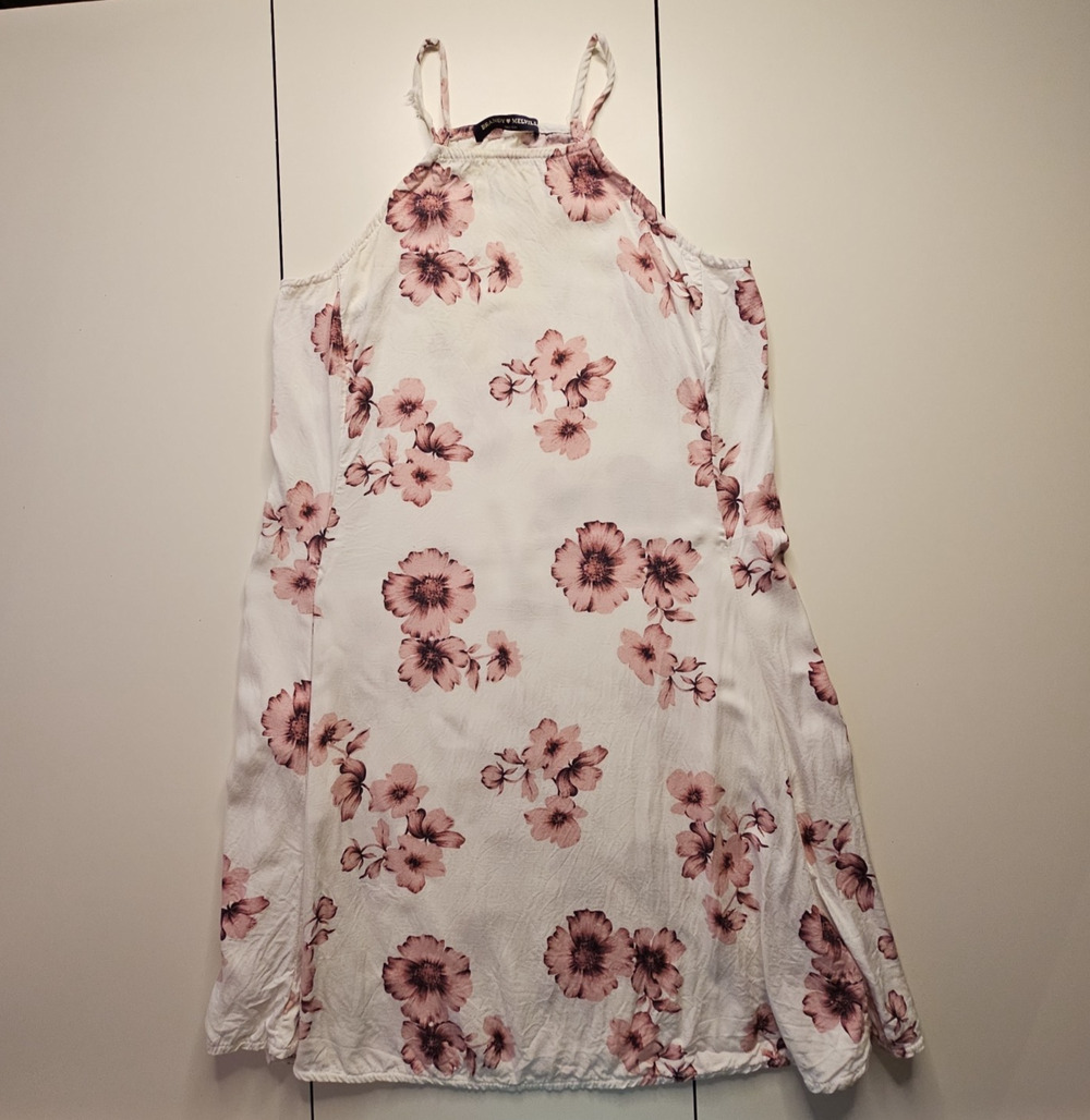 Brandy Melville One Size Floral Mini Dress Made Italy Pink White Halter Cotton